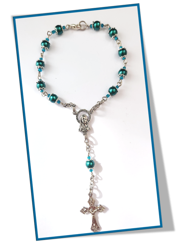 Teal - faux Glass Pearl Car Rosary