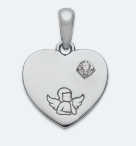11mm Sterling Silver Heart Pendant with Angel & Swarovski Crystal