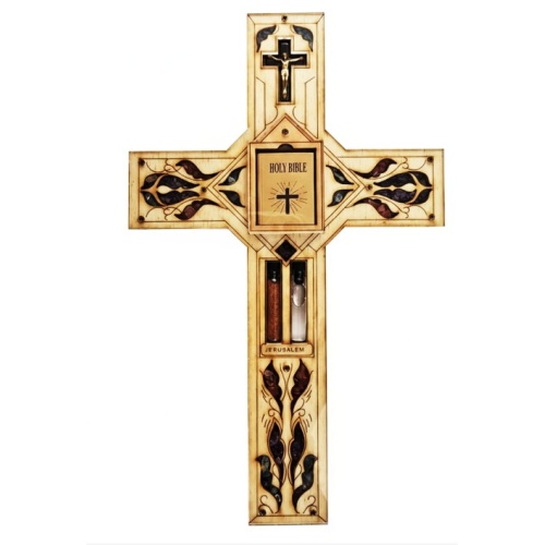 Holy Land Cross 28.5cm with Bible, semi-precious stones, soil & water