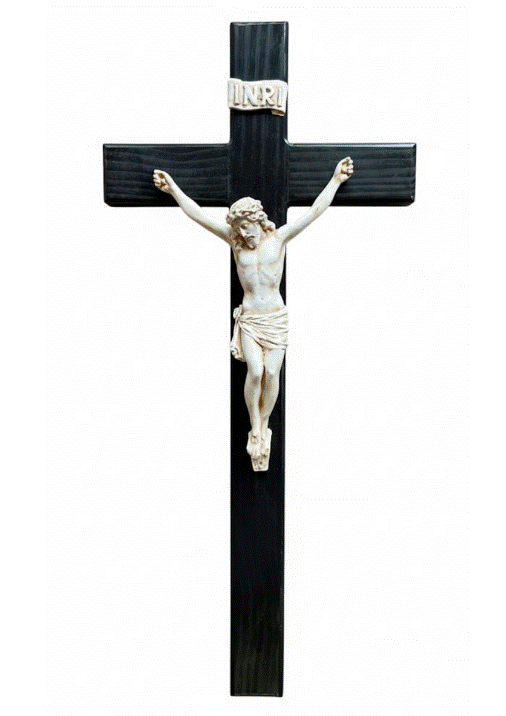 77cm Pine Crucifix in Black with Vanilla Corpus