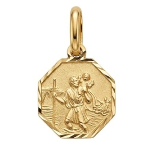9ct Yellow Gold 9mm St Christopher Gold Pendant - Octagon Saint Christopher Protect Us