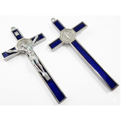 10.5cm St Benedict Crucifix - Royal Blue Inlay