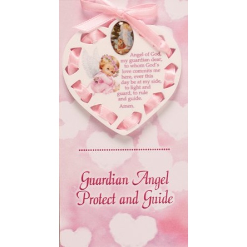 Plexiglass Guardian Angel Plaque - Girl (Pink Ribbon)
